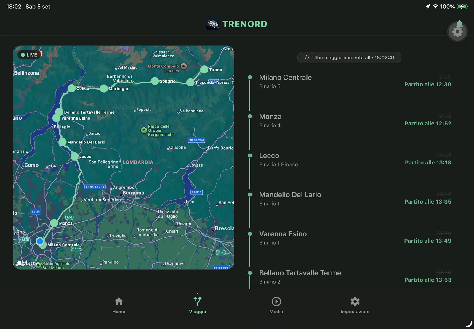 Tablet two-column simultaneous map and timeline layout on iPad